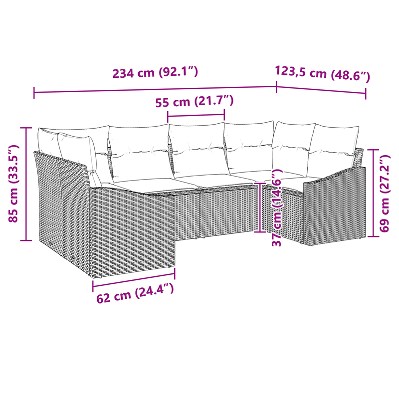 6 Piece Garden Sofa Set with Cushions Black Poly Rattan