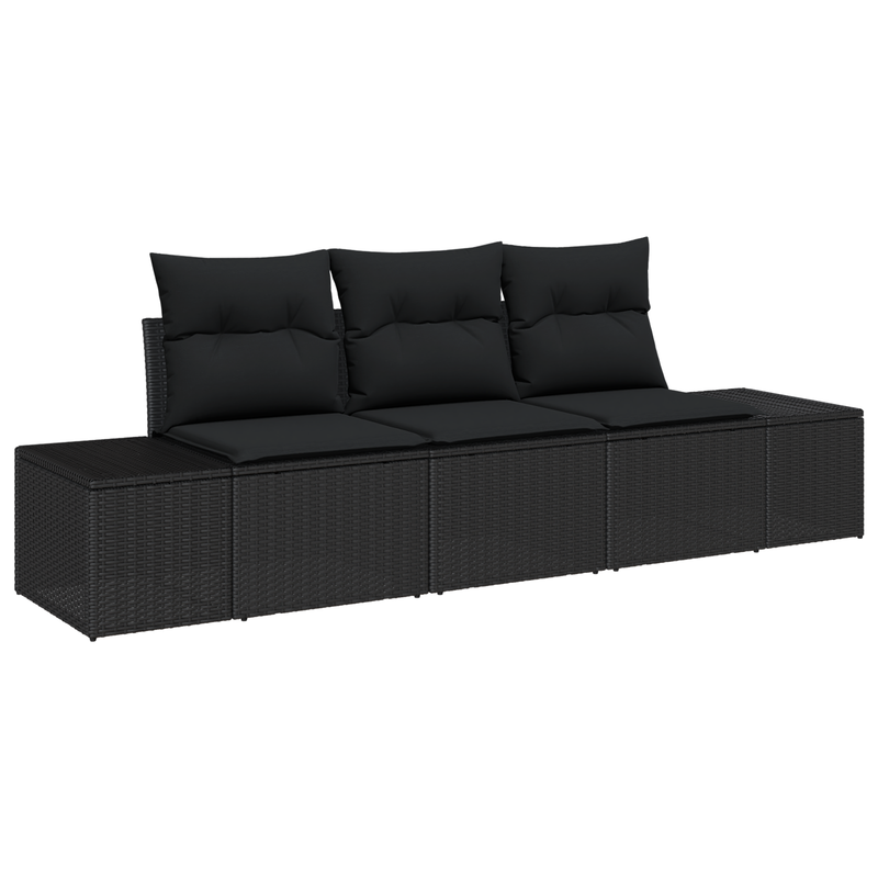 3 Piece Garden Sofa Set with Cushions Black Poly Rattan