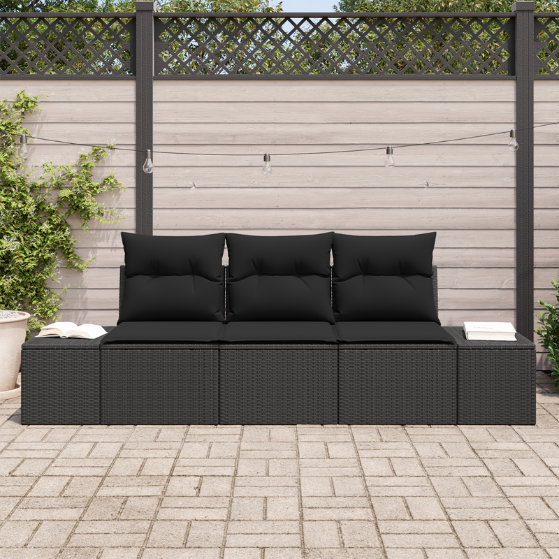 3 Piece Garden Sofa Set with Cushions Black Poly Rattan