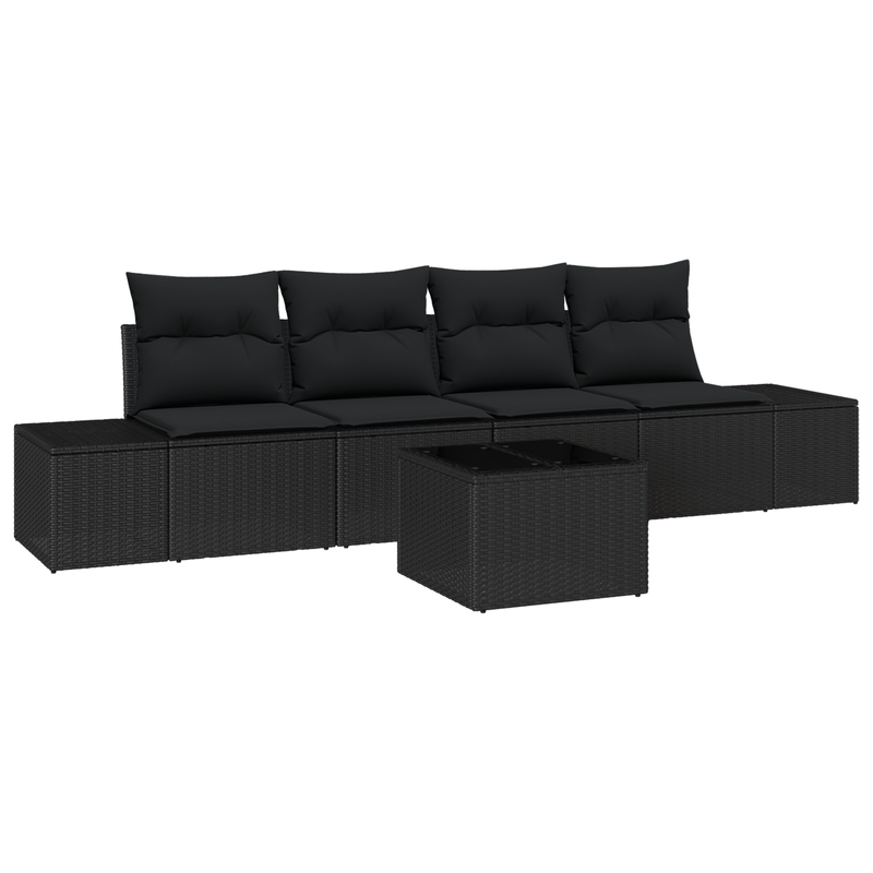 5 Piece Garden Sofa Set with Cushions Black Poly Rattan