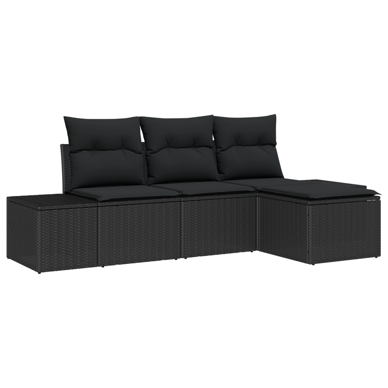 4 Piece Garden Sofa Set with Cushions Black Poly Rattan