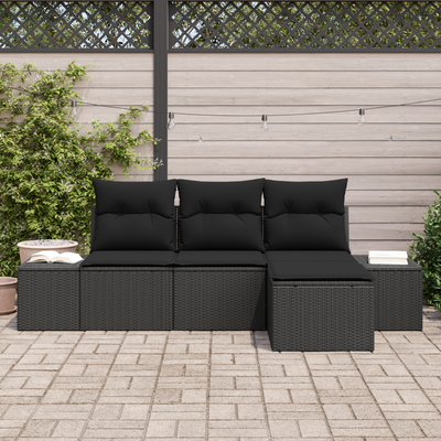 4 Piece Garden Sofa Set with Cushions Black Poly Rattan