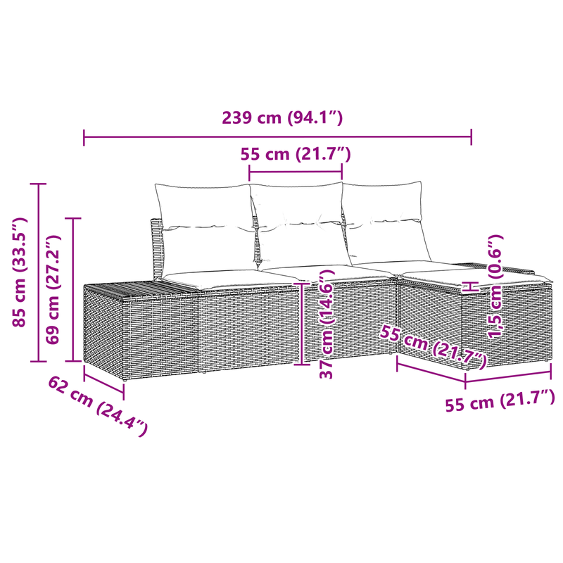 4 Piece Garden Sofa Set with Cushions Black Poly Rattan