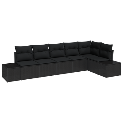 6 Piece Garden Sofa Set with Cushions Black Poly Rattan