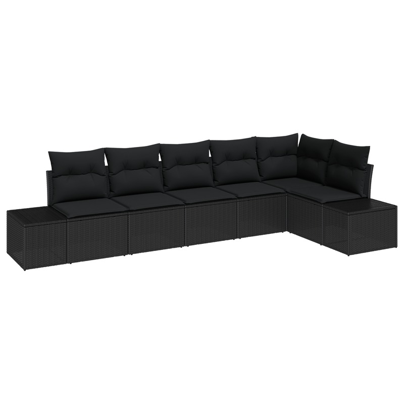 6 Piece Garden Sofa Set with Cushions Black Poly Rattan