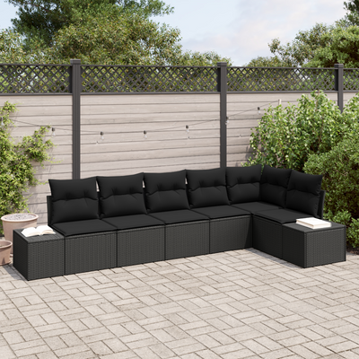 6 Piece Garden Sofa Set with Cushions Black Poly Rattan