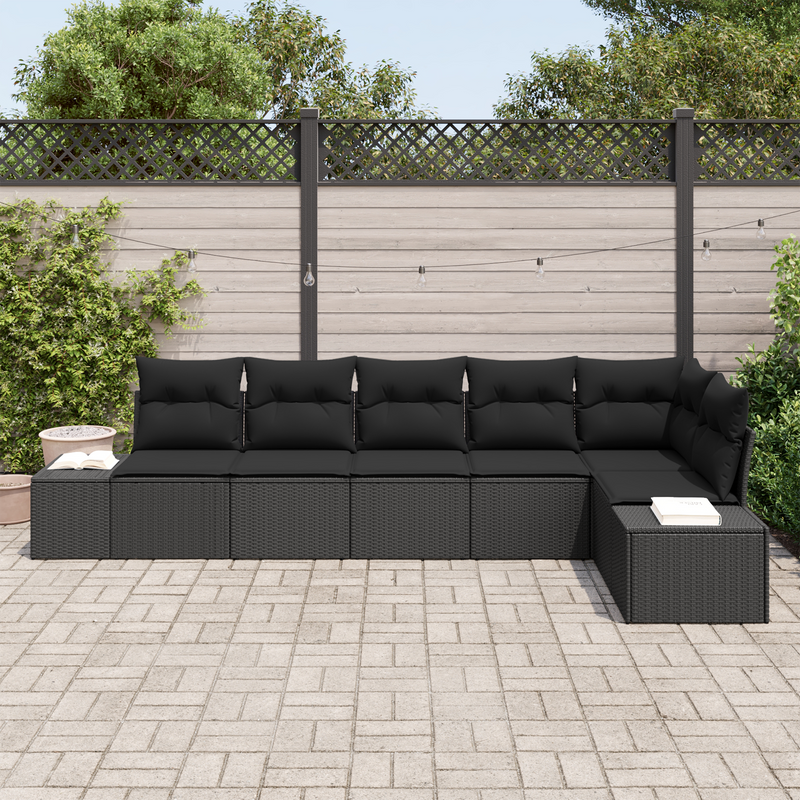 6 Piece Garden Sofa Set with Cushions Black Poly Rattan