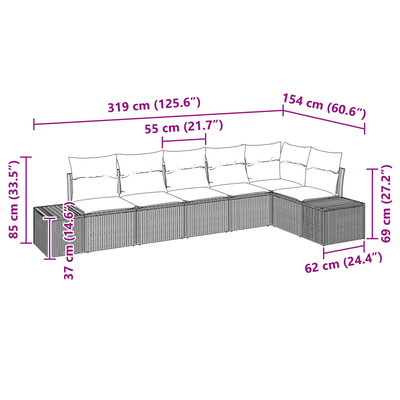 6 Piece Garden Sofa Set with Cushions Black Poly Rattan