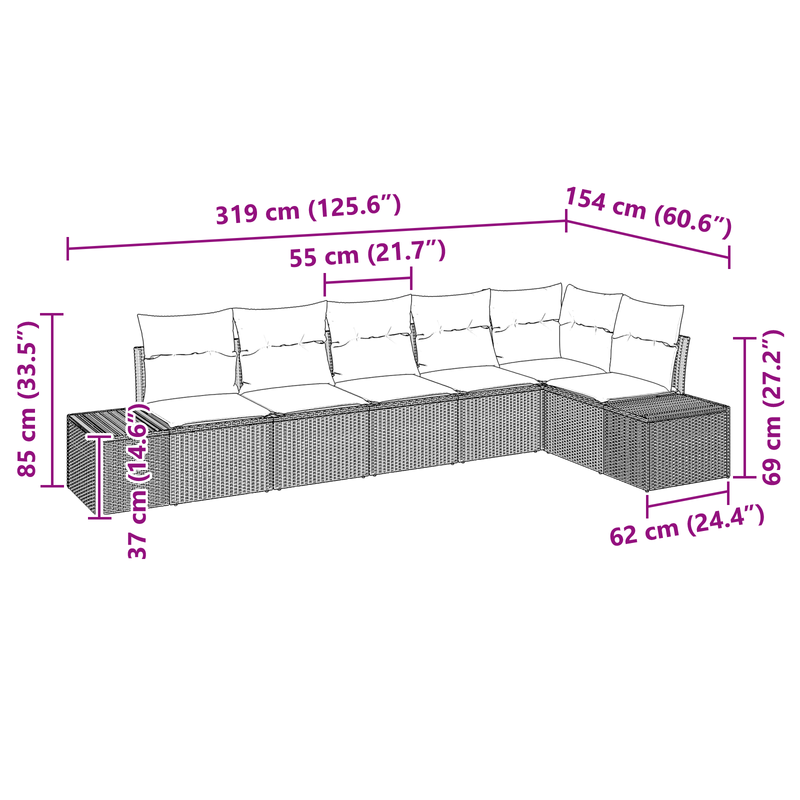 6 Piece Garden Sofa Set with Cushions Black Poly Rattan
