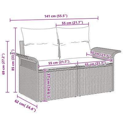 5 Piece Garden Sofa Set with Cushions Black Poly Rattan Acacia