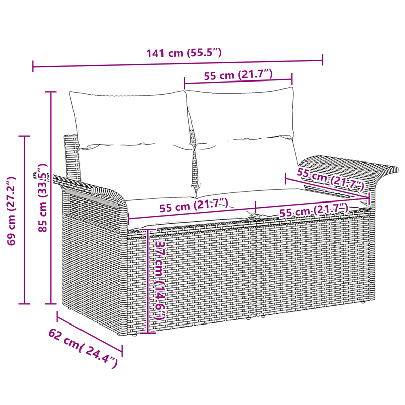 5 Piece Garden Sofa Set with Cushions Black Poly Rattan Acacia
