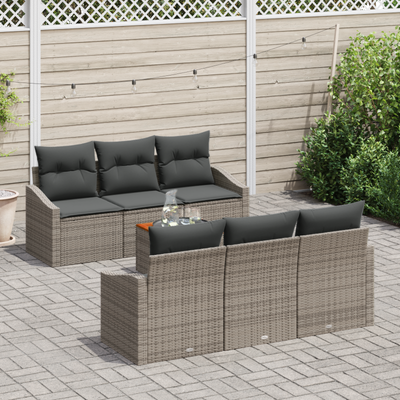 7 Piece Garden Sofa Set with Cushions Grey Poly Rattan Acacia