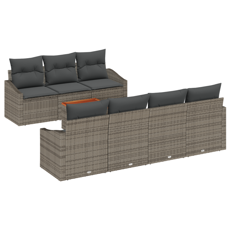 8 Piece Garden Sofa Set with Cushions Grey Poly Rattan Acacia