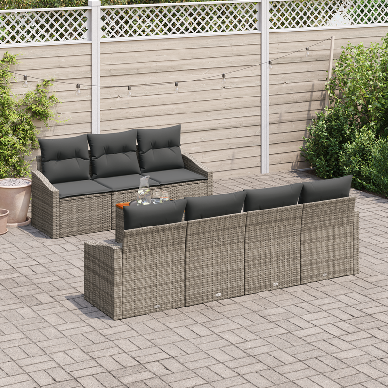 8 Piece Garden Sofa Set with Cushions Grey Poly Rattan Acacia