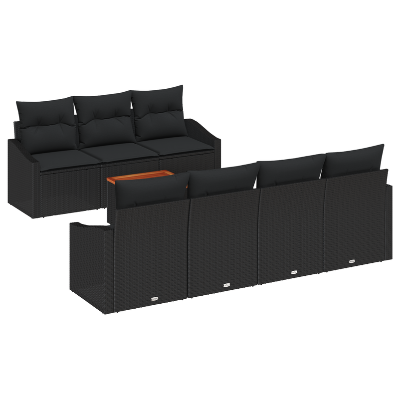 8 Piece Garden Sofa Set with Cushions Black Poly Rattan Acacia