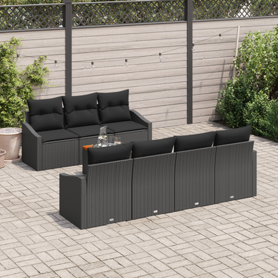 8 Piece Garden Sofa Set with Cushions Black Poly Rattan Acacia