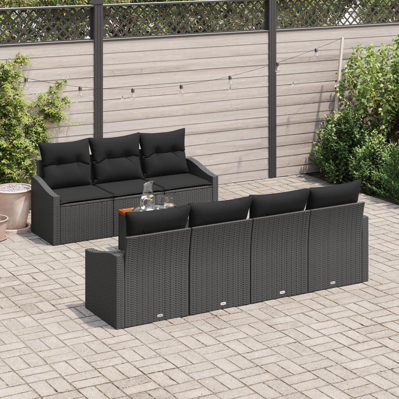 8 Piece Garden Sofa Set with Cushions Black Poly Rattan Acacia