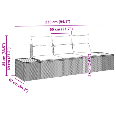 3 Piece Garden Sofa Set with Cushions Black Poly Rattan Acacia