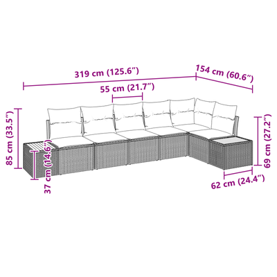 6 Piece Garden Sofa Set with Cushions Black Poly Rattan Acacia