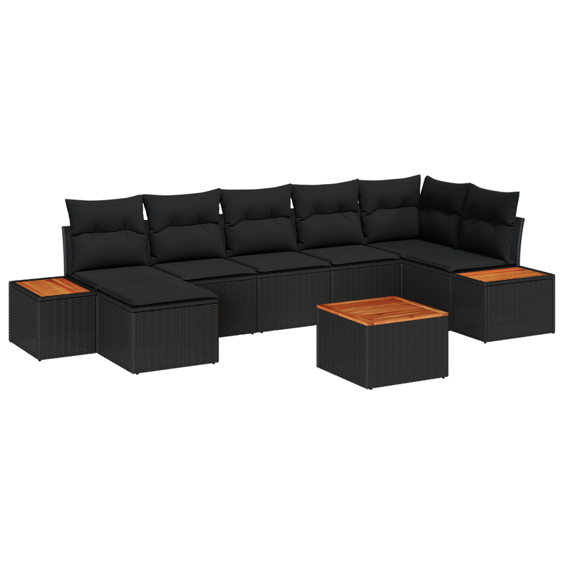 8 Piece Garden Sofa Set with Cushions Black Poly Rattan Acacia