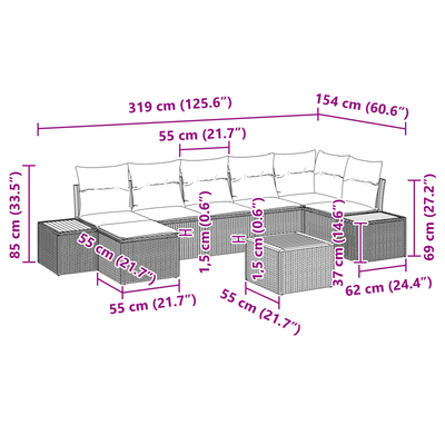 8 Piece Garden Sofa Set with Cushions Black Poly Rattan Acacia