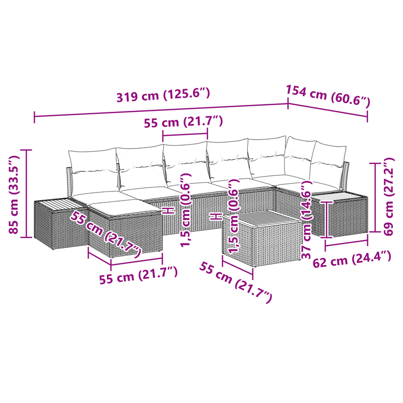 8 Piece Garden Sofa Set with Cushions Black Poly Rattan Acacia