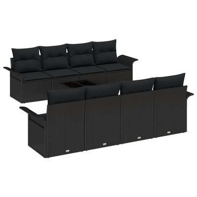 9 Piece Garden Sofa Set with Cushions Black Poly Rattan