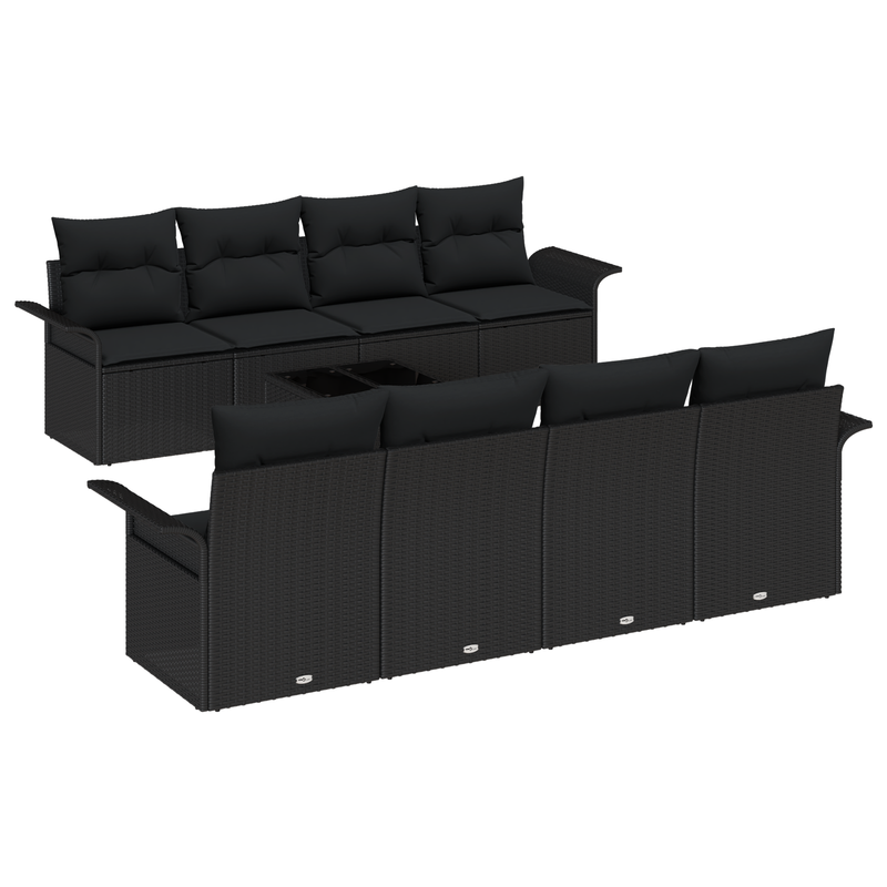 9 Piece Garden Sofa Set with Cushions Black Poly Rattan