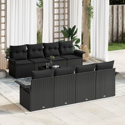 9 Piece Garden Sofa Set with Cushions Black Poly Rattan