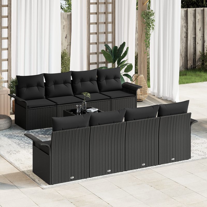 9 Piece Garden Sofa Set with Cushions Black Poly Rattan
