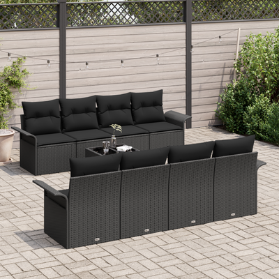 9 Piece Garden Sofa Set with Cushions Black Poly Rattan