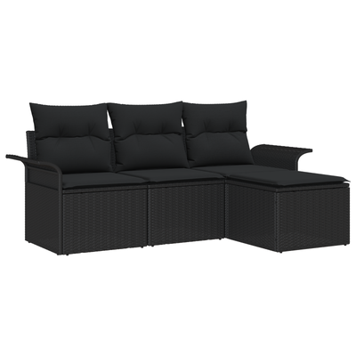 4 Piece Garden Sofa Set with Cushions Black Poly Rattan