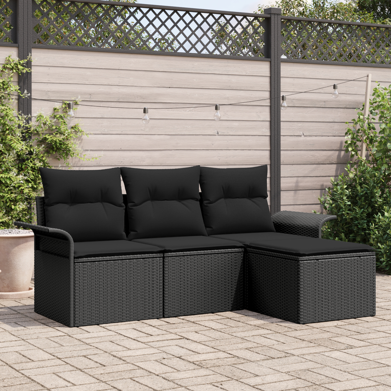 4 Piece Garden Sofa Set with Cushions Black Poly Rattan