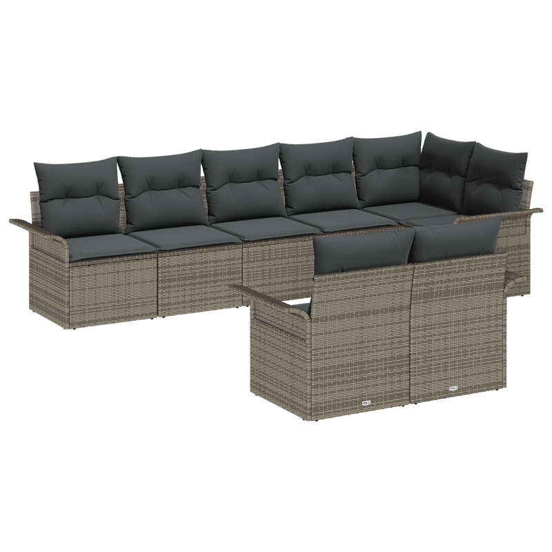 8 Piece Garden Sofa Set with Cushions Grey Poly Rattan