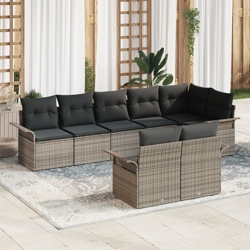 8 Piece Garden Sofa Set with Cushions Grey Poly Rattan