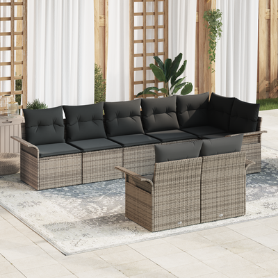 8 Piece Garden Sofa Set with Cushions Grey Poly Rattan