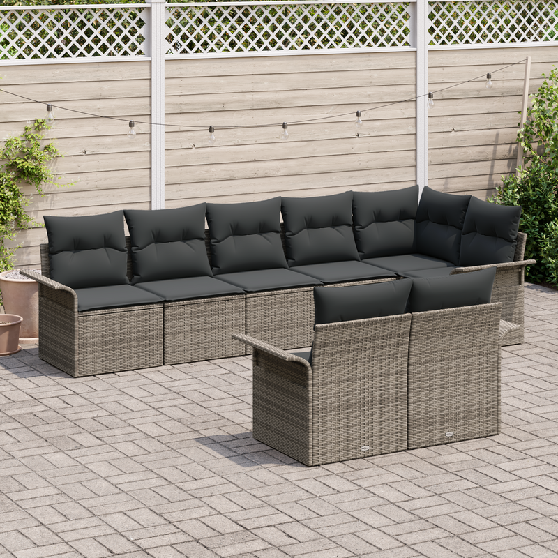 8 Piece Garden Sofa Set with Cushions Grey Poly Rattan