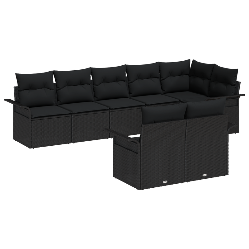 8 Piece Garden Sofa Set with Cushions Black Poly Rattan