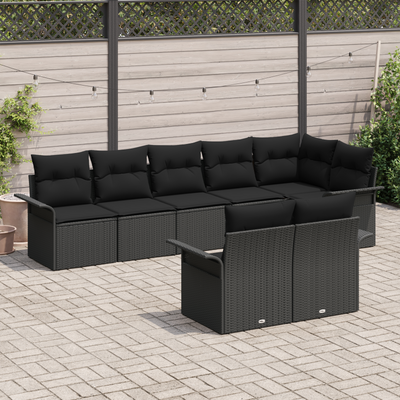 8 Piece Garden Sofa Set with Cushions Black Poly Rattan