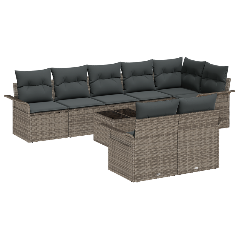 8 Piece Garden Sofa Set with Cushions Black Poly Rattan