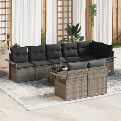8 Piece Garden Sofa Set with Cushions Black Poly Rattan