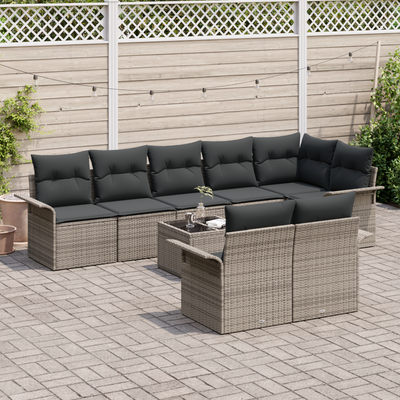 8 Piece Garden Sofa Set with Cushions Black Poly Rattan