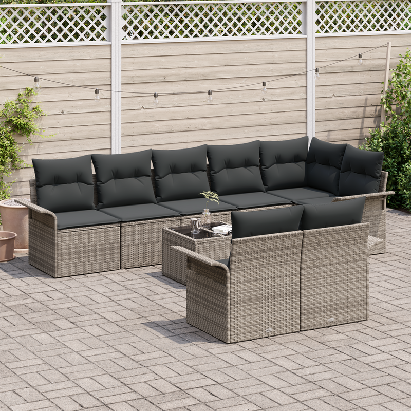 8 Piece Garden Sofa Set with Cushions Black Poly Rattan