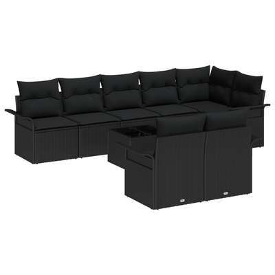 9 Piece Garden Sofa Set with Cushions Beige Poly Rattan