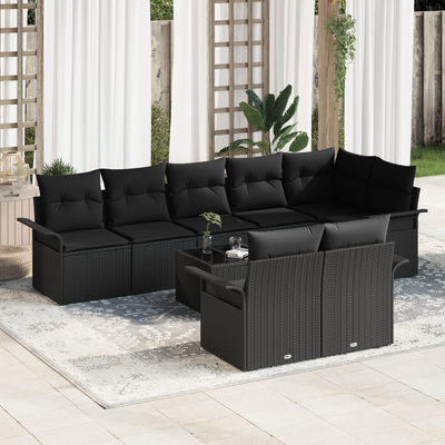 9 Piece Garden Sofa Set with Cushions Beige Poly Rattan