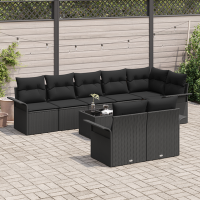 9 Piece Garden Sofa Set with Cushions Beige Poly Rattan