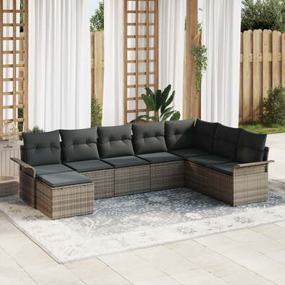 8 Piece Garden Sofa Set with Cushions Grey Poly Rattan
