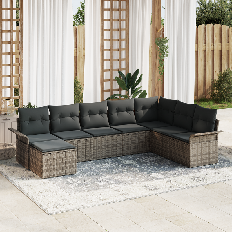 8 Piece Garden Sofa Set with Cushions Grey Poly Rattan