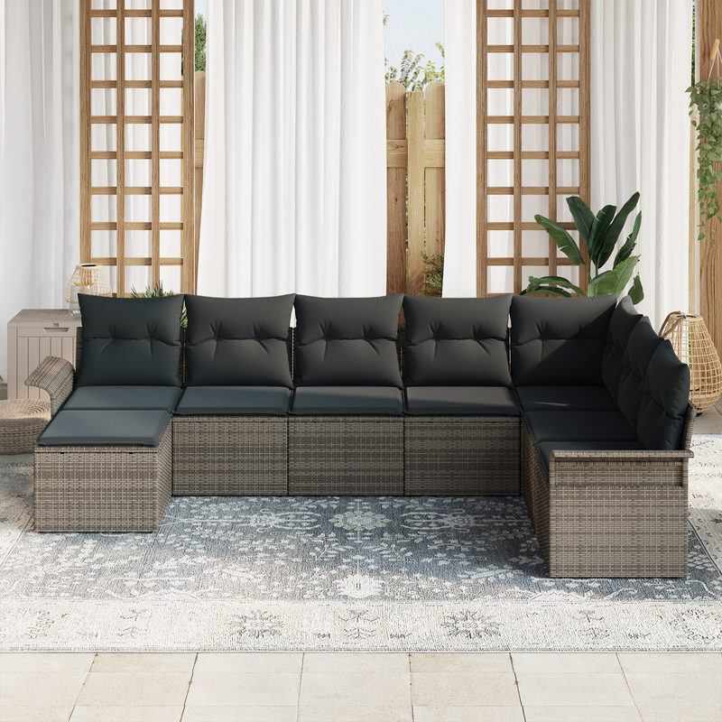 8 Piece Garden Sofa Set with Cushions Grey Poly Rattan