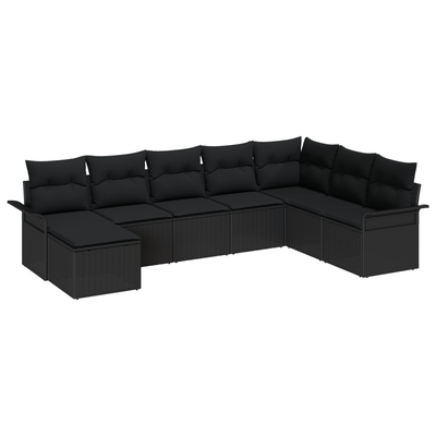 8 Piece Garden Sofa Set with Cushions Black Poly Rattan